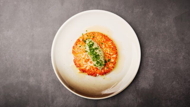 Risotto al Salto med krabbe og Gremolata